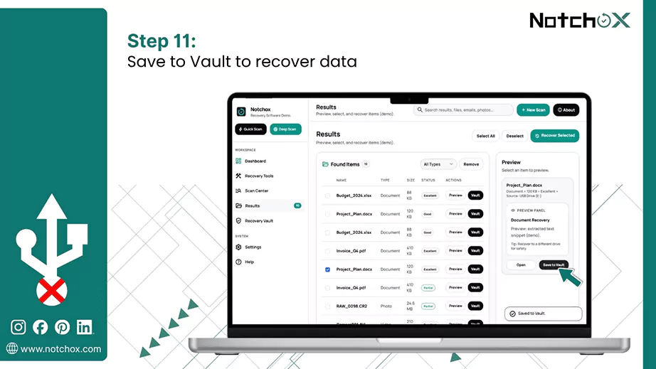 Save to Vault to recover data