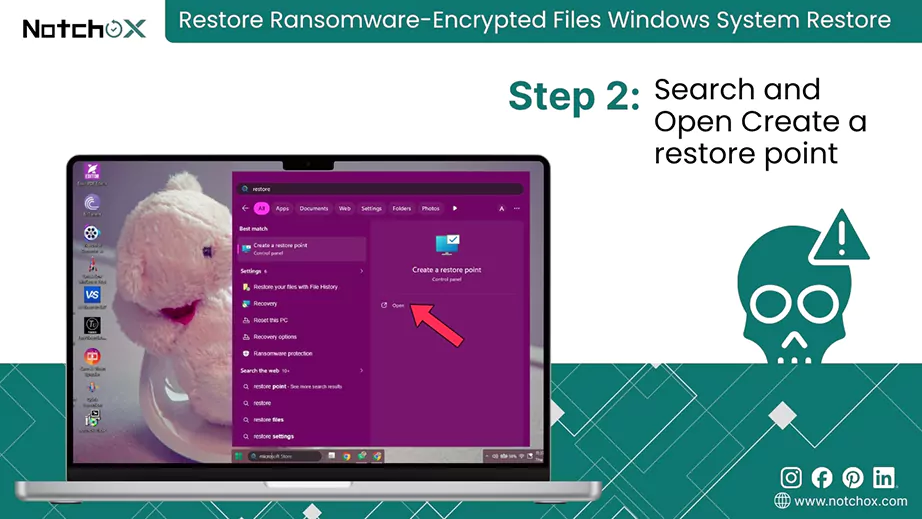 Search and Open Create a restore point