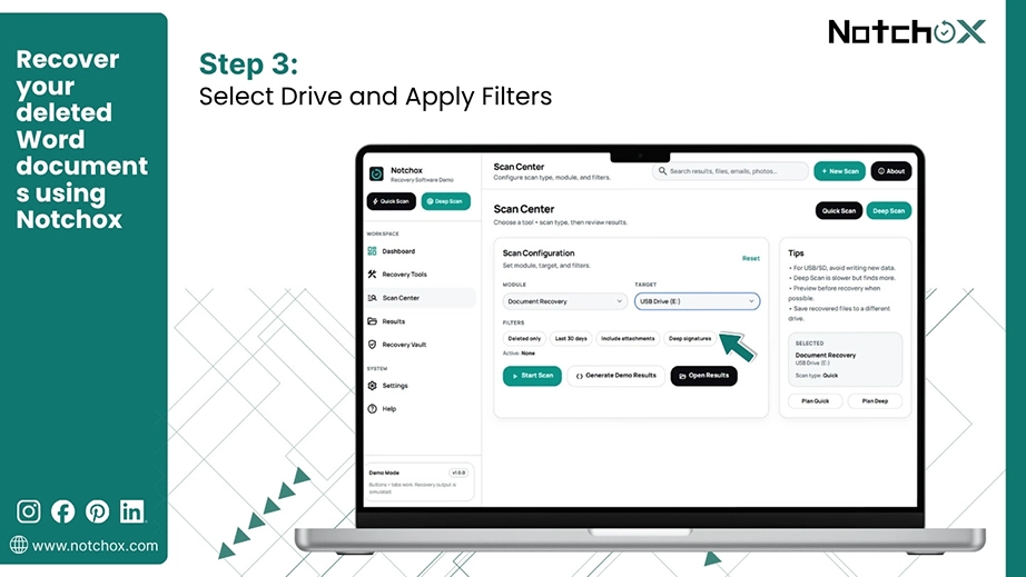 Select Module, Drive and Apply Filters