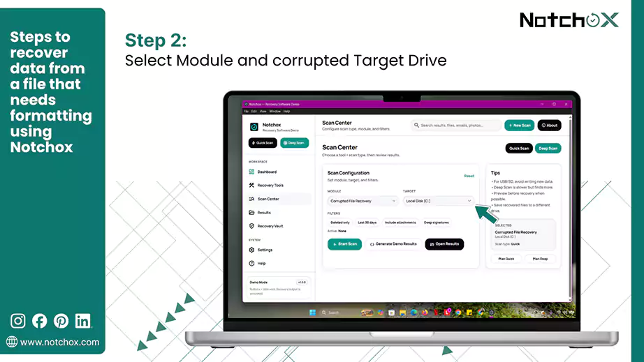 Select Module and corrupted Target Drive