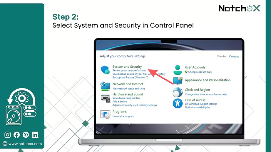 Select System and Security in Control Panel