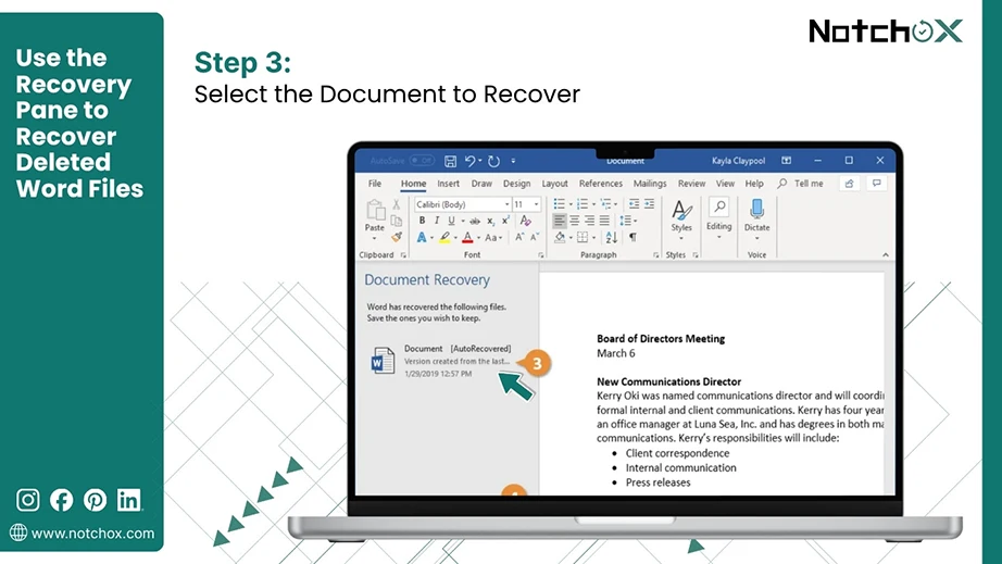 Select the Document to Recover