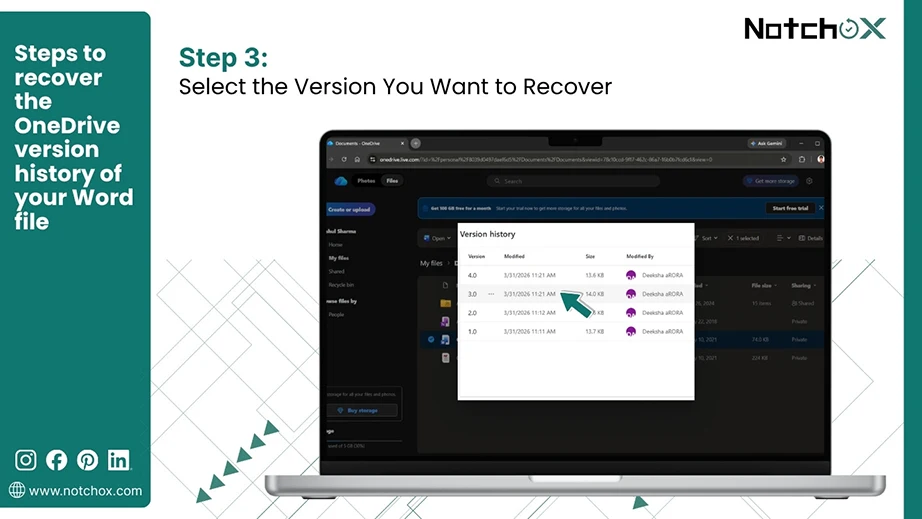 Select the Version You Want to Recover