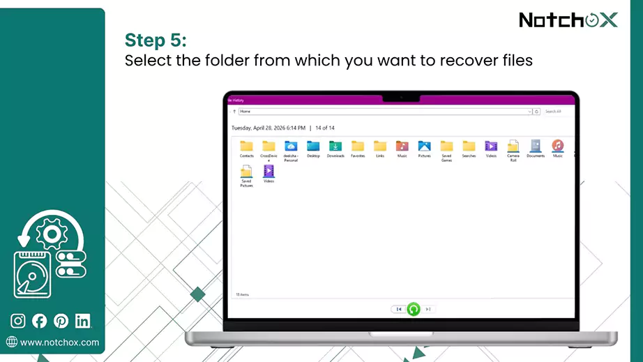 Select the folder from which you want to recover files