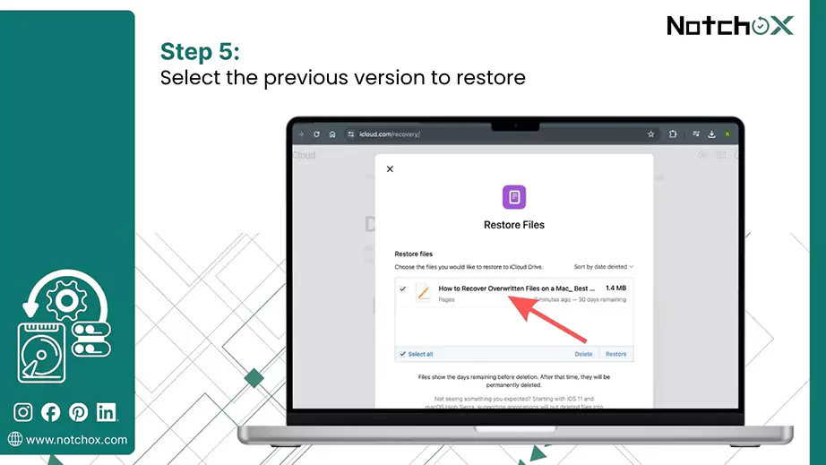 Select the previous version to restore