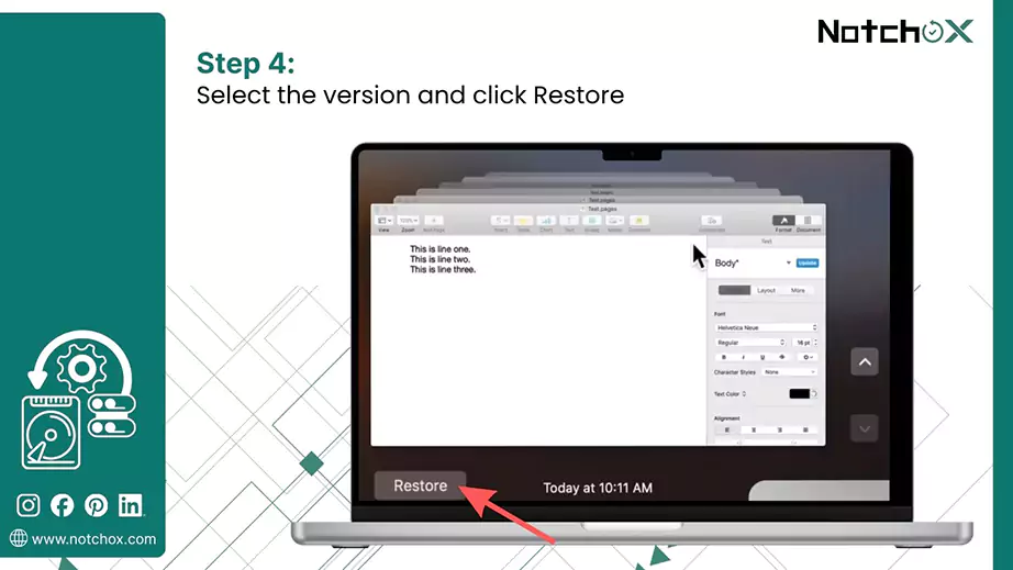 Select the version and click Restore