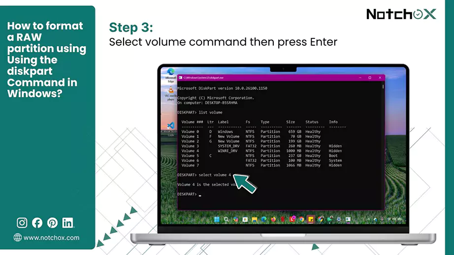 Select volume command then press Enter