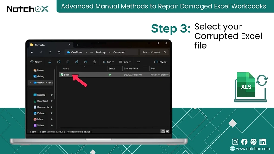 Select your Corrupted Excel file