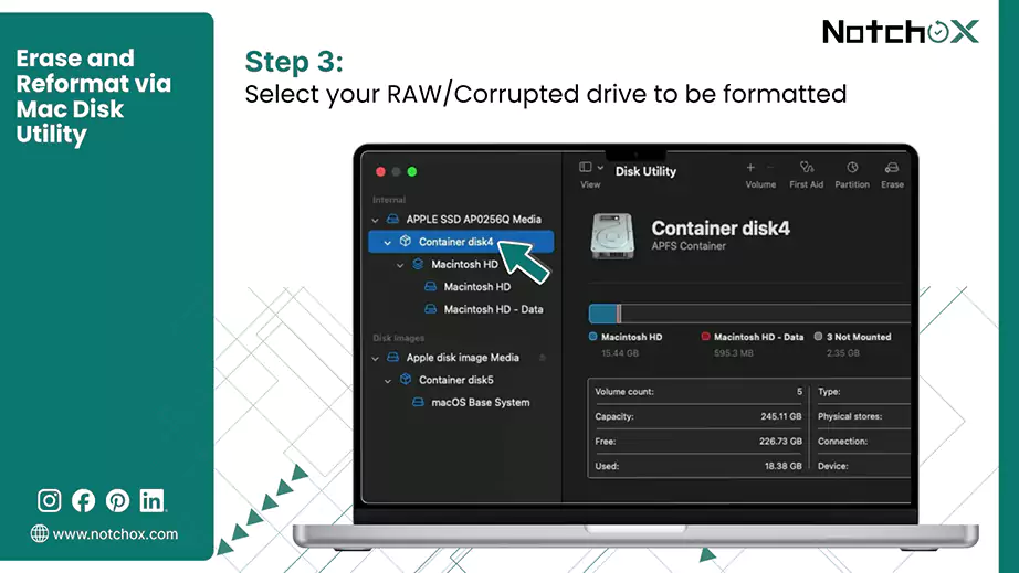 Select your RAW Corrupted drive to be formatted