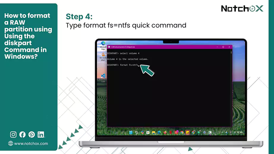 Type format fs ntfs quick command