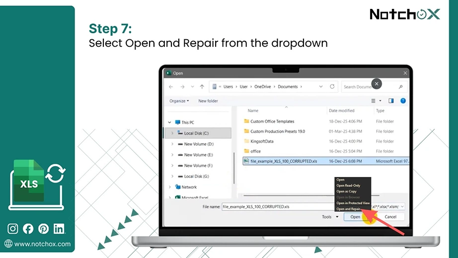 elect Open and Repair from the dropdown
