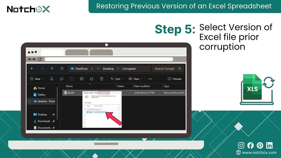 elect Version of Excel file prior corruption