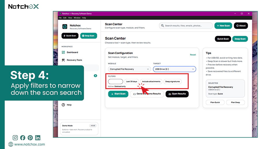 Apply filters to narrow down the scan search