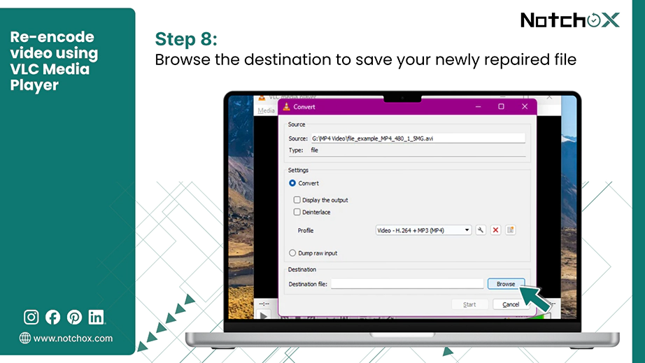 Browse the destination to save your newly repaired file