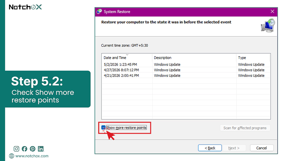 Check Show more restore points