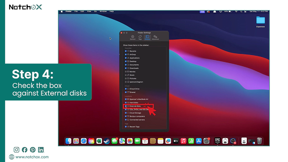 Check the box against External disks
