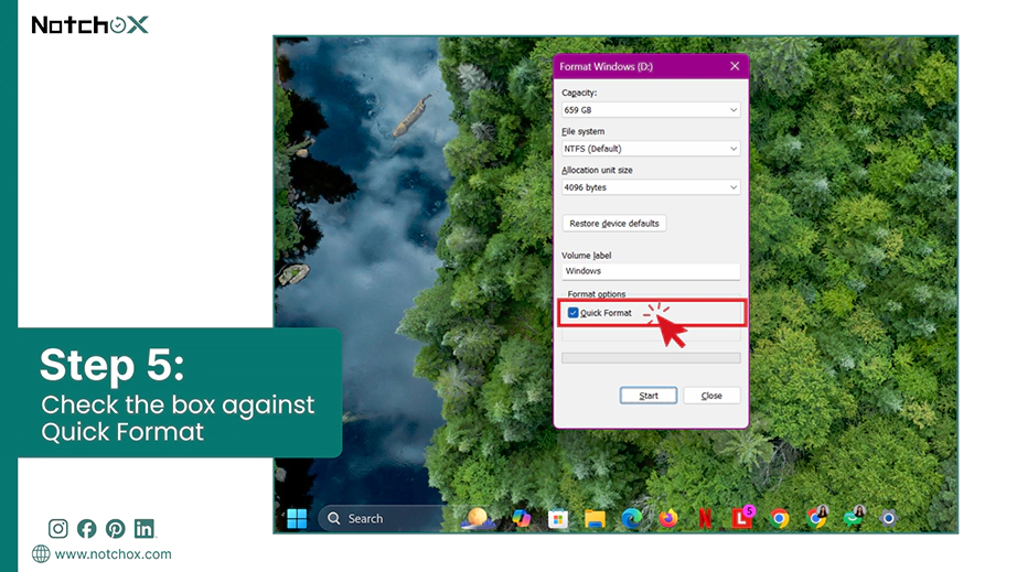 Check the box against Quick Format