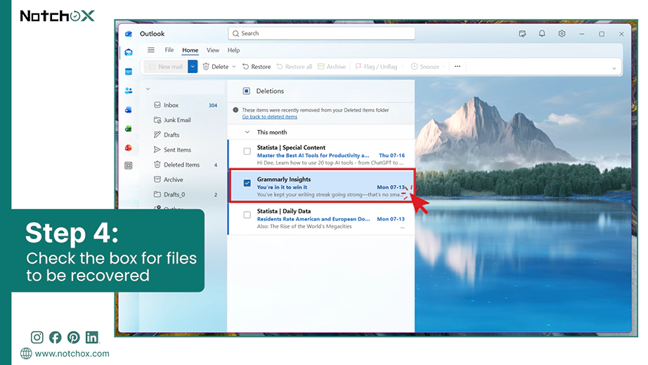 Check the box for files to be recovered