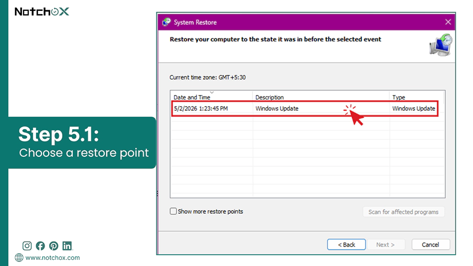 Choose a restore point