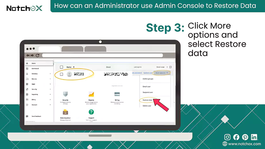 Click More options and select Restore data