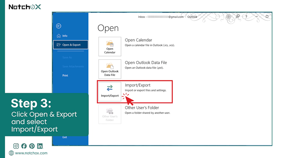 Click Open and Export and select Import Export