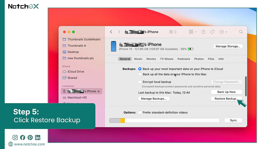 Click Restore Backup