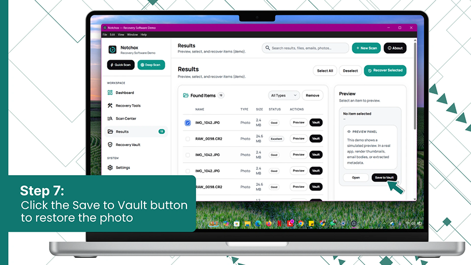 Click Save to Vault button