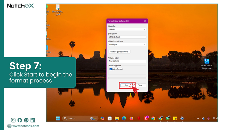 Click Start to begin the format process