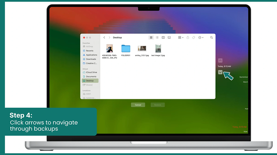 Click arrows to navigate through backups