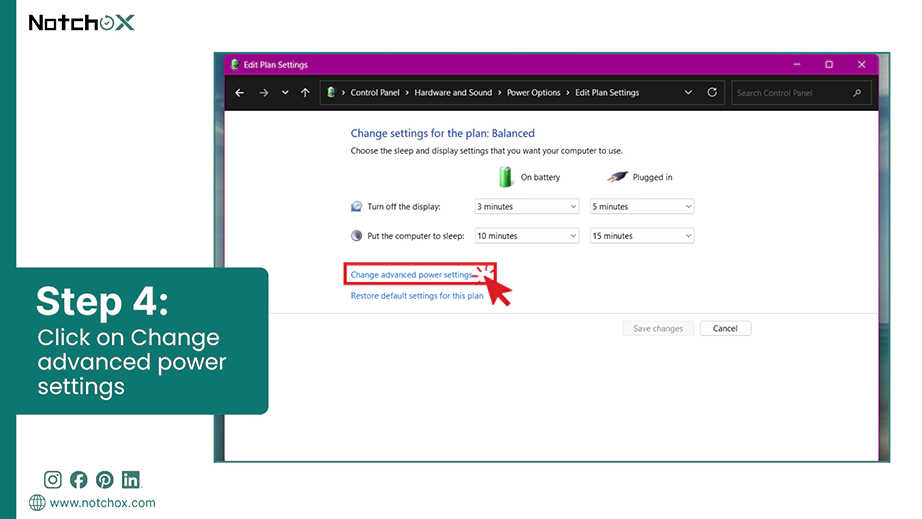 Click on Change advanced power settings