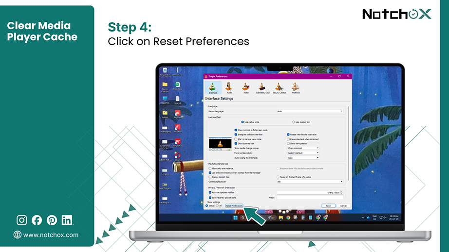 Click on Reset Preferences