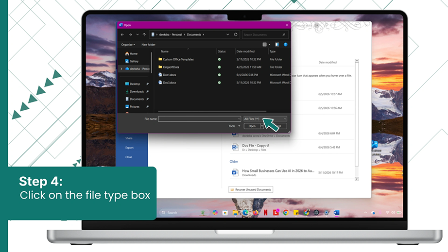 Click on the file type box