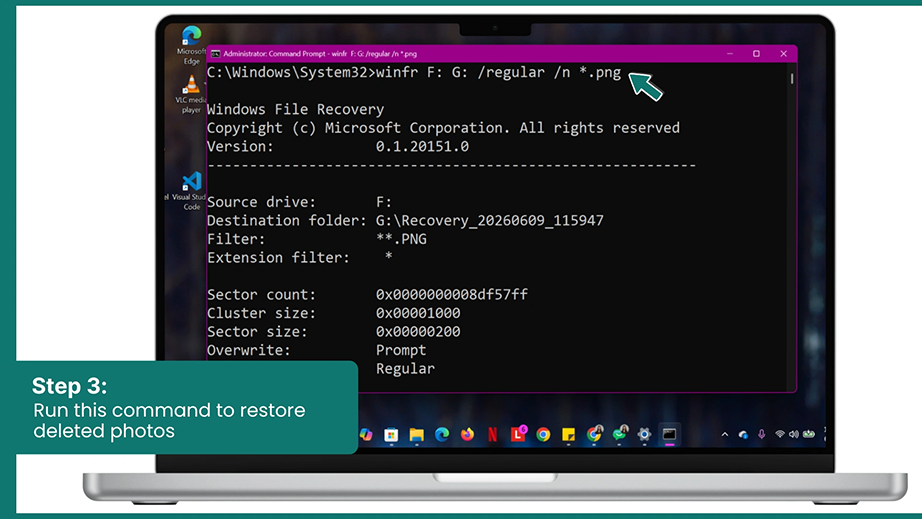 Command to restore deleted photos