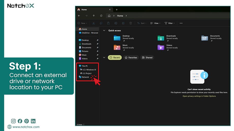 Connect an external drive or network location to your PC