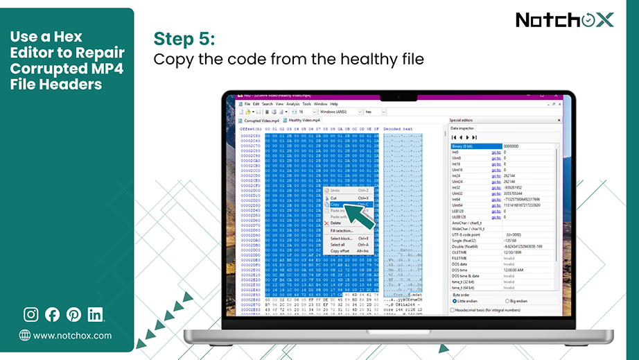 Copy the code from the healthy file