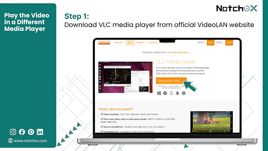Download VLC media player from official VideoLAN website