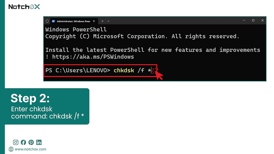 Enter chkdsk command chkdsk f