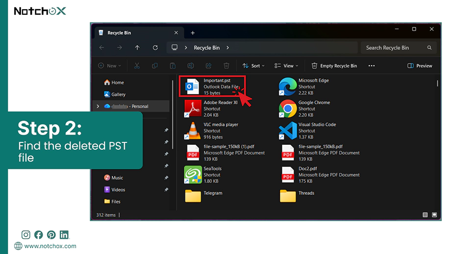 Find the deleted PST file