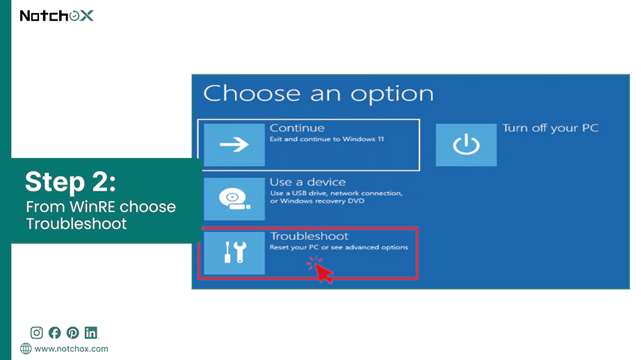 From WinRE choose Troubleshoot