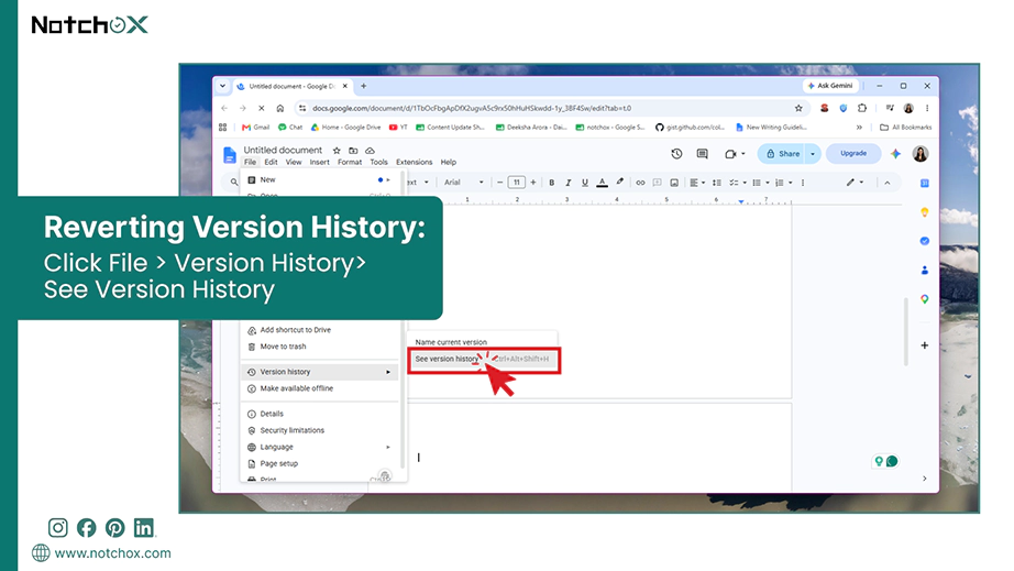 Go to Google Document version history