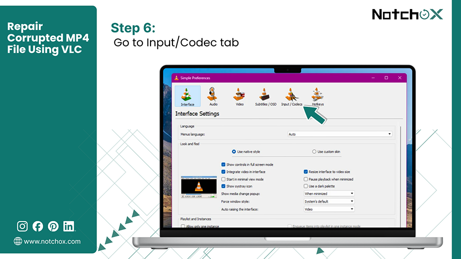 Go to Input Codec tab