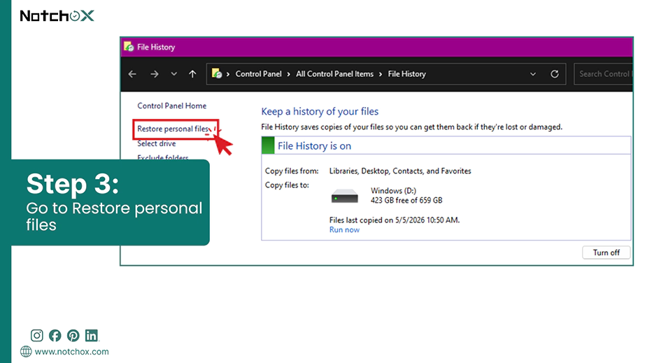 Go to Restore personal files