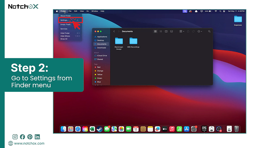 Go to Settings from Finder menu