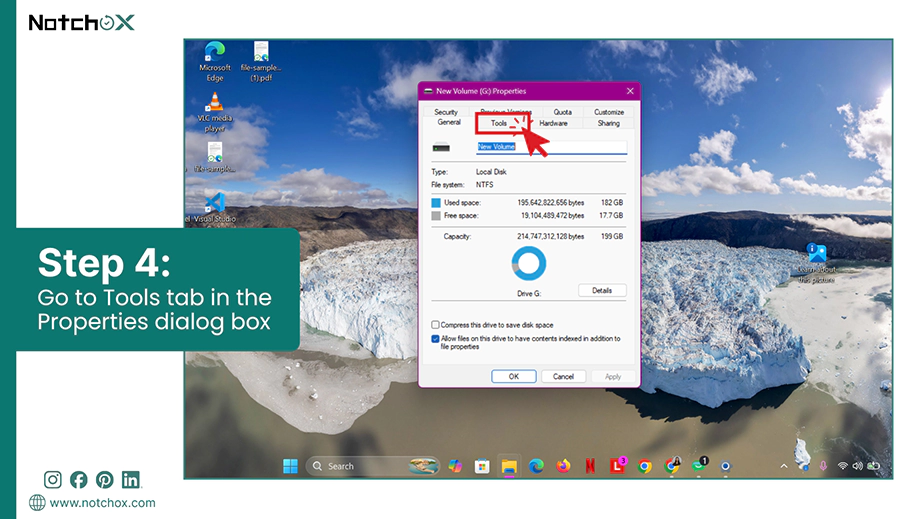 Go to Tools tab in the Properties dialog box