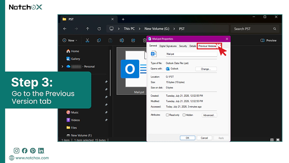 Go to the Previous Version tab