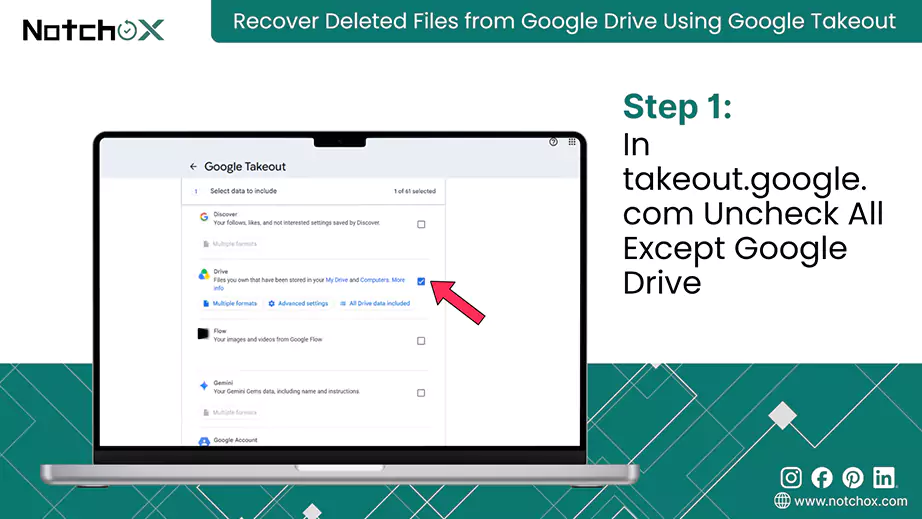 In takeout.google.com Uncheck All Except Google Drive