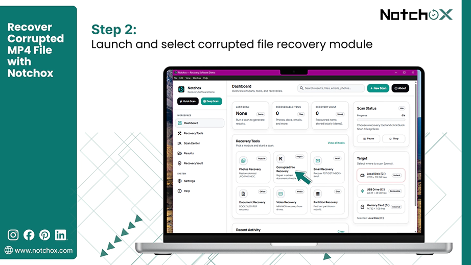 Launch and select corrupted file recovery module