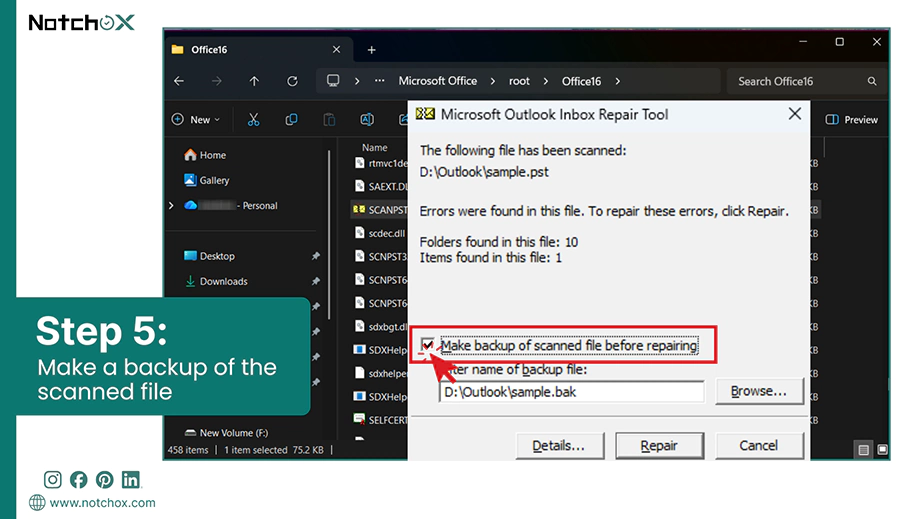 Make a backup of the scanned file