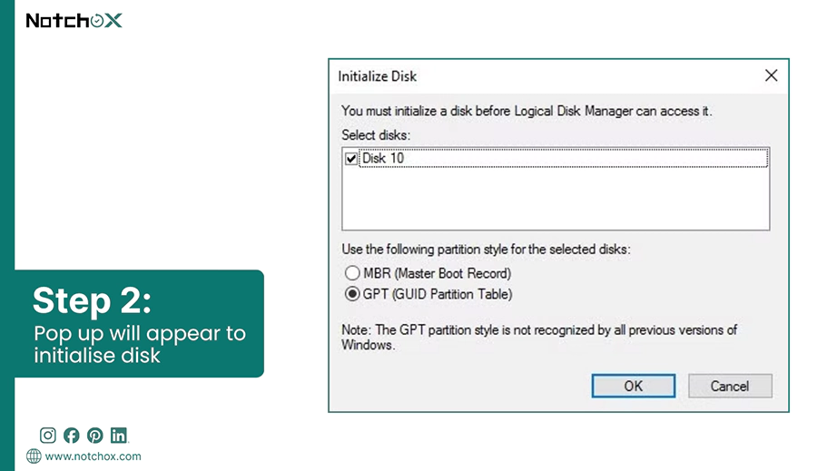 Pop up will appear to initialise disk