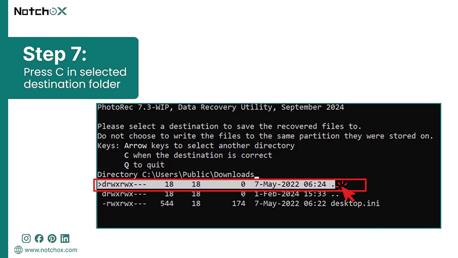 Press C in selected destination folder